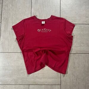 Old Navy Womens Red Metallic Logo Graphic Short Sleeve T Shirt XL SH0552